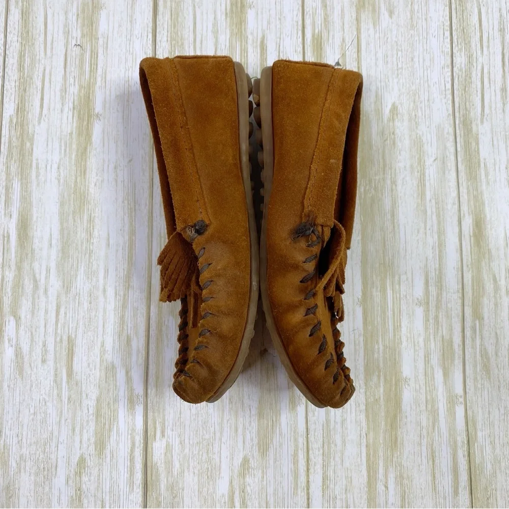Minnetonka Brown Suede Kilty Moccasin Shoes